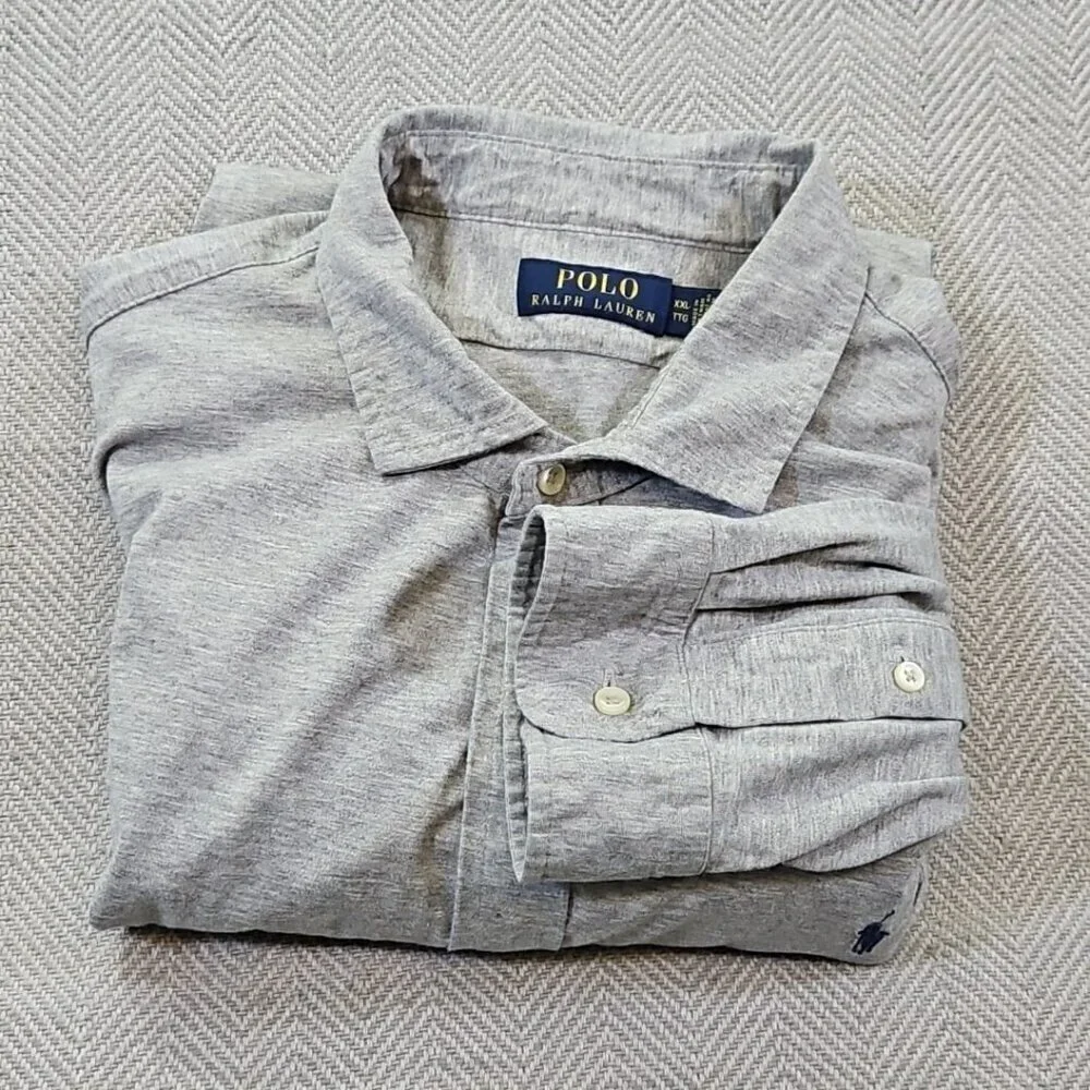 Polo Ralph Lauren Shirt Men's XXL Gray Button Up‎ Jersey Knit Collard Old Money